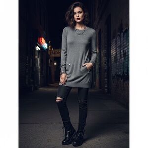 MICHAEL KORS GREY TUNIC SWEATER DRESS TOP SIZE L